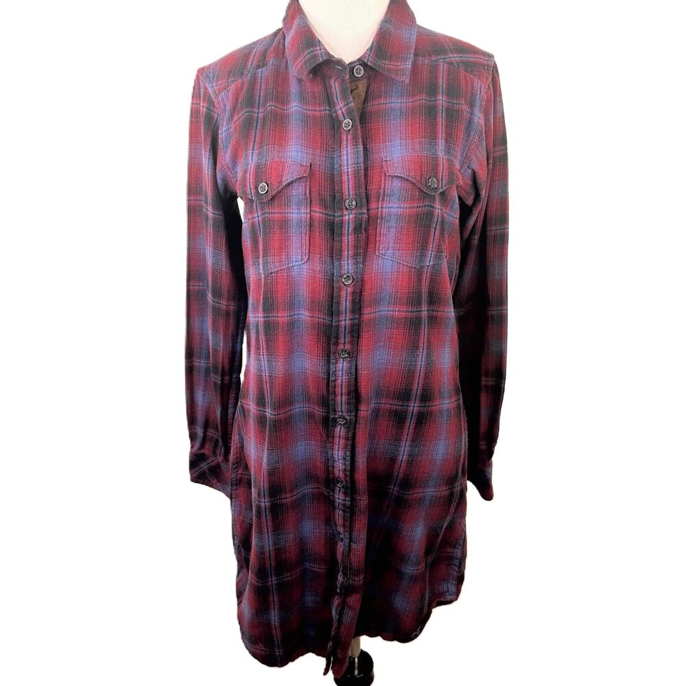 KAVU Jurnee Multicolor Plaid Pattern Flannel Shirt Dress Size Small